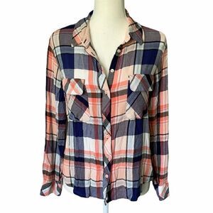 Guess Sheer Plaid Button Down Size Medium